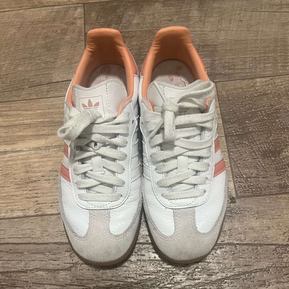 Adidas Samba White and Coral Sneakers